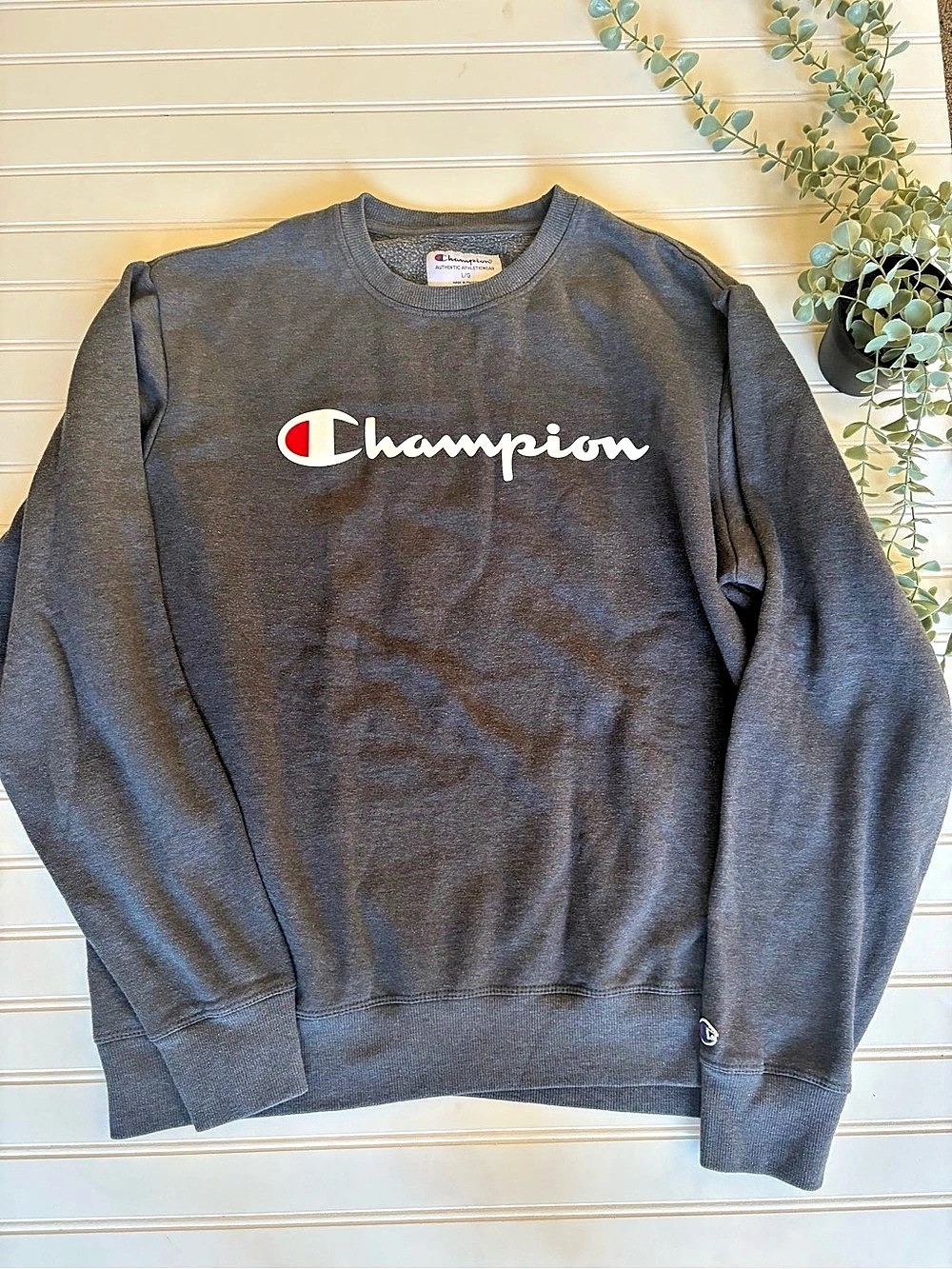 Champion Authentic Athleticwear Script Logo Crewneck Sweatshirt Men's Gray Large